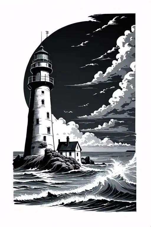 lighthouse standing tall amidst tattoo design idea