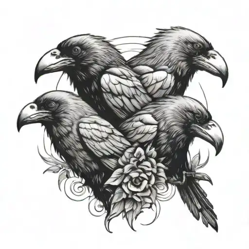 3 headed crow with each head facing in a different direction tattoo design idea
