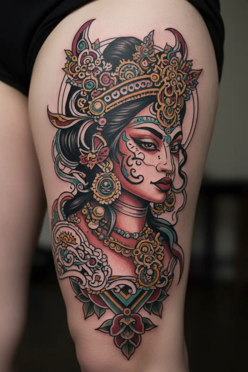 Goddess kali black grey portrait tattoo design idea