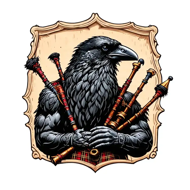 designs on wood carving crow muscular with mans face bagpiper playing the black bagpipes baldblack beard tattoo design idea