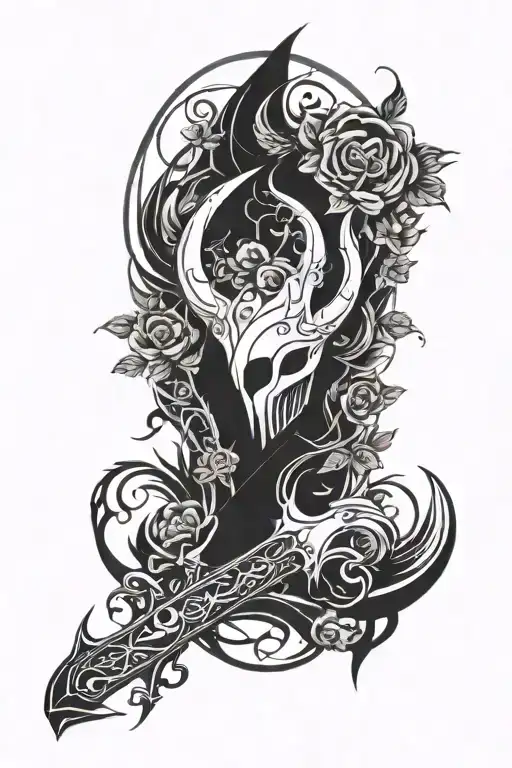 hollow knight dark espada com rosas tattoo design idea