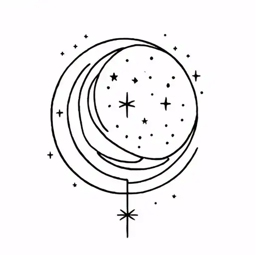 SIMPLISTIC dissociation SPACE WITH MOON AND STARS tattoo design idea