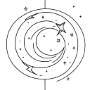 SIMPLISTIC dissociation SPACE WITH MOON AND STARS tattoo design idea