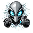 alien with blue eyes and ray gun tattoo design idea