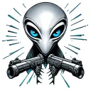 alien with blue eyes and ray gun tattoo design idea