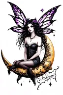 Goth fairy sitting on Crescent moon tattoo design idea