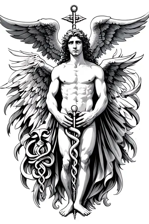 Raphael holding a caduceus tattoo design idea