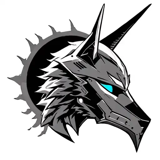 amazing tattoo design, amazing tattoo design, amazing tattoo design, yugioh kamen rider wolf knight helmet, breathtaking tattoo design idea