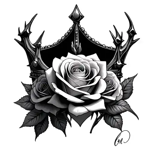 roses , thorns , crown  tattoo design idea