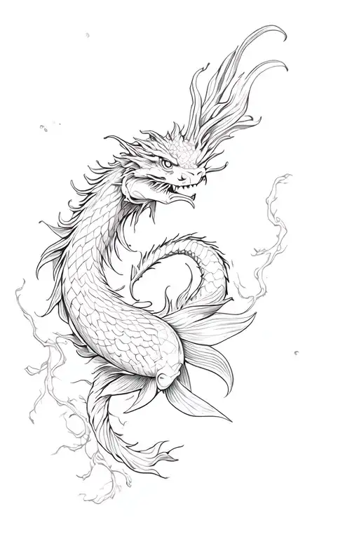 dragon and vines wrapping around arm with koi fish tattoo design idea