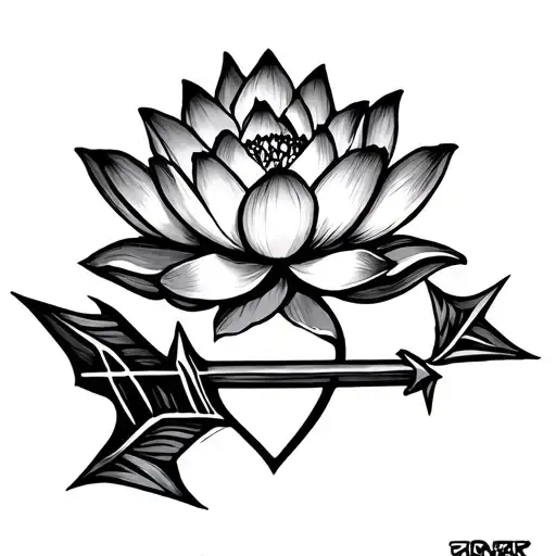 arrow with lotus flower head tattoo design idea