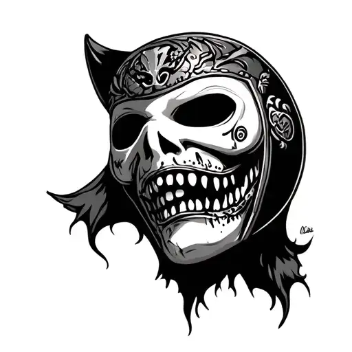 zombie face wearing a luchador mask tattoo design idea