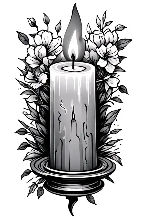 a candle with DIFH AMGS under that same candle burning tattoo design idea