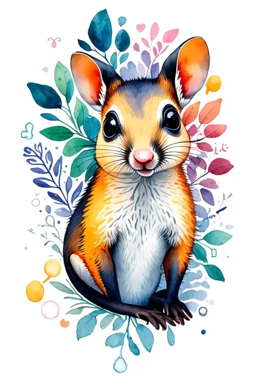 quoll surrounded by dopamine and serotonin symbols tattoo design idea