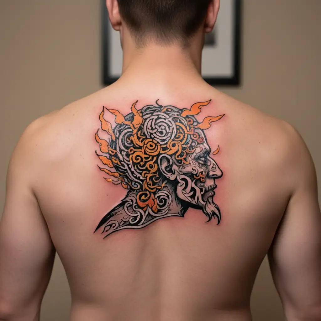 anxiety depression overthinking concept exploded head tattoo design idea