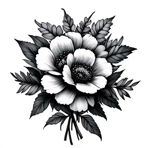 2 January And 1 March Birth Flower bouquet tattoo design idea