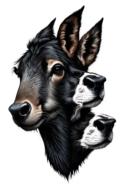 5 different wildlife animal noses in a vertical line drawing tattoo design idea