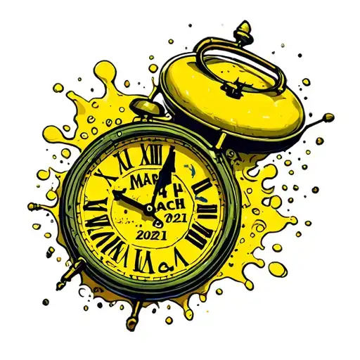 "March 4, 2021" Clock dissolving tattoo design idea