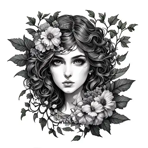 Ivy and marigold wrap around arm colored lineart tattoo design idea