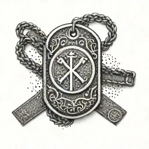 A military dog tag with a Viking rune for resilience, honoring your military service and love for Viking history tattoo design idea