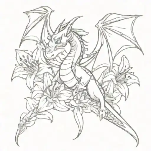 charizard  and Lillies tattoo design idea