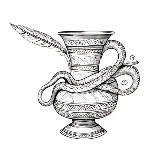 South America vase and feathered mitic snake tattoo design idea