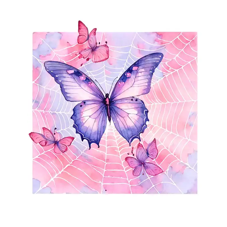 butterfly in cobweb surrounded tattoo design idea