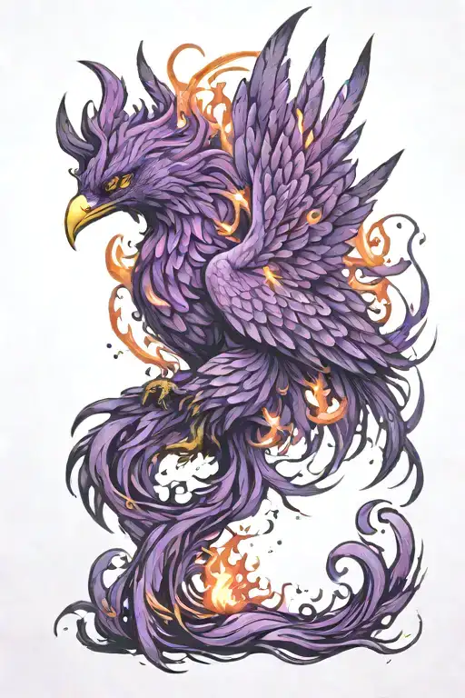 Purple Phoenix rising from ashes tattoo design idea