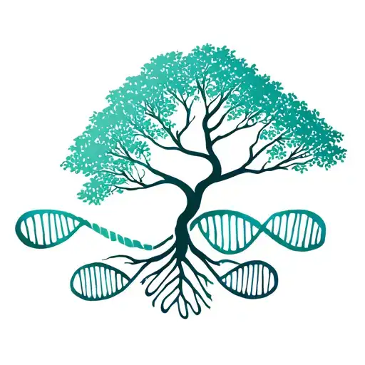 Tree with DNA strand-shaped roots symbolizing life tattoo design idea