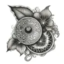 simple ying yang circle and asinian sand dollars tattoo design idea