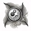 simple ying yang circle and asinian sand dollars tattoo design idea
