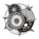 simple ying yang circle and asinian sand dollars tattoo design idea