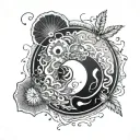 simple ying yang circle and asinian sand dollars tattoo design idea