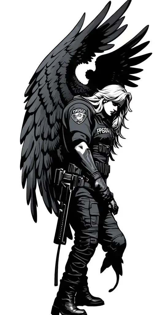 law enforcement protector with angel wings tattoo design idea