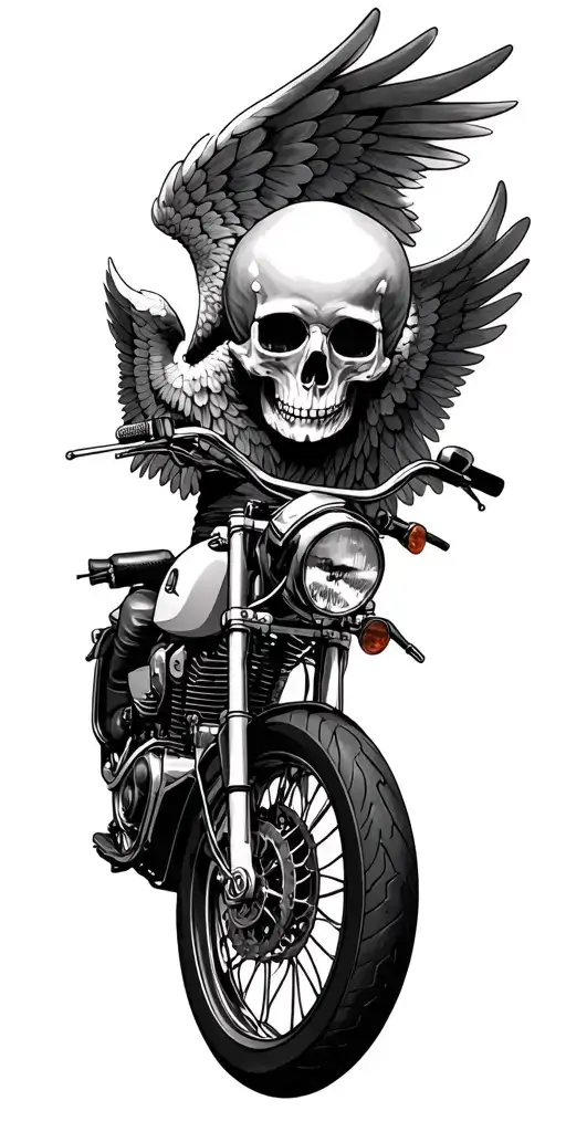 motorcycle, guardian angel and skull tattoo design idea