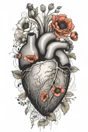 abstract design human heart, poppies, anemones, music, love tattoo design idea