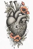 abstract design human heart, poppies, anemones, music, love tattoo design idea