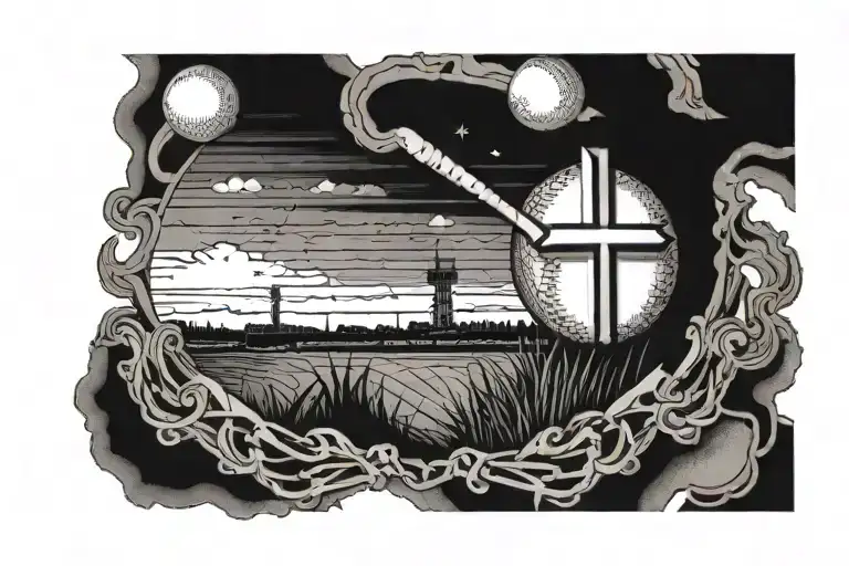 baseball in the horizon with crosses infront tattoo design idea