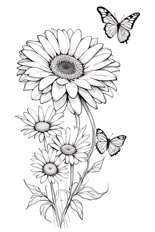 gerbera daisy and butterflies tattoo design idea