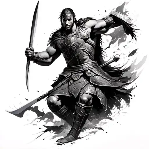 gladiator warrior battling tattoo design idea