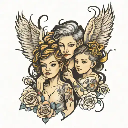 two sons make me strong woman tattoo design idea