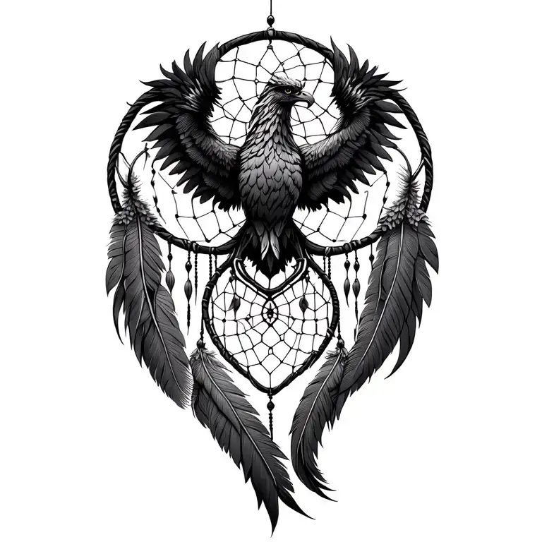 Phoenix dreamcatcher intertwined tattoo design idea