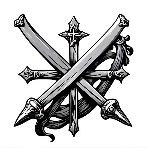 Saint Benedict cross & swords crossed tattoo design idea