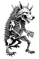a three headed wolf skeleton angry  tattoo design idea