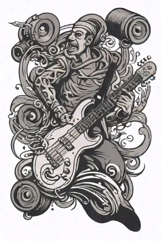 music, vocals and bass jumping tattoo design idea