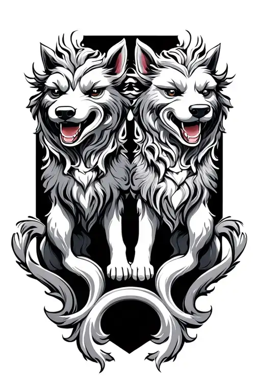 foo dogs male and female character tattoo design idea