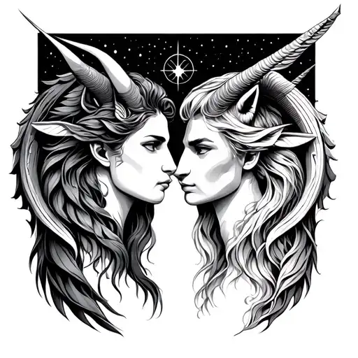 Aquarius female  and Capricorn male merging to create a powerful symbol of true love for soulmates twin flames  tattoo design idea