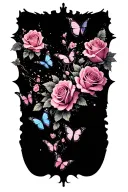 roses and butterflies exploding tattoo design idea