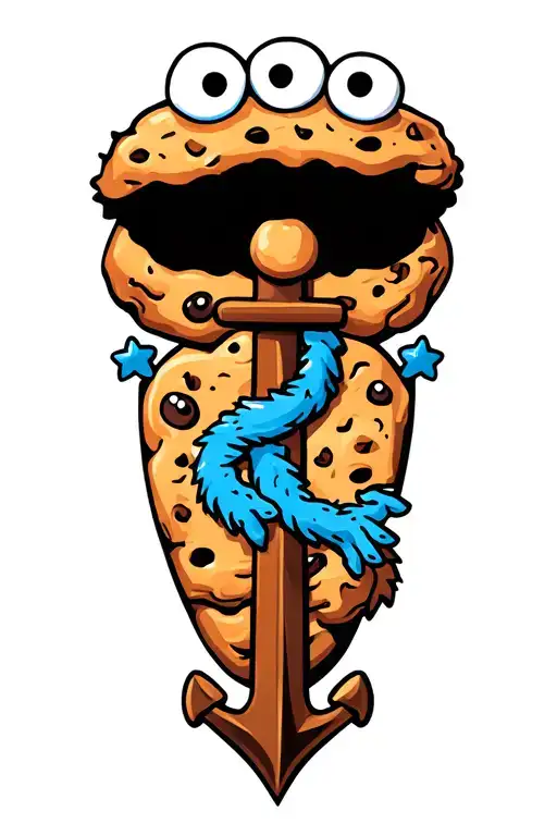 Cookie Monster with an anchor intertwined tattoo design idea