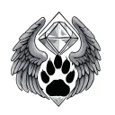 Cat paw print under a diamond with angel wings tattoo design idea